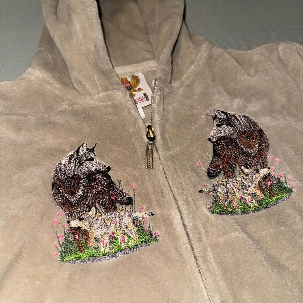 Ameri Mode Fleece Hoodie Girls 4 Taupe Patch‎ Wolves Wolf Long Sleeve Full Zip